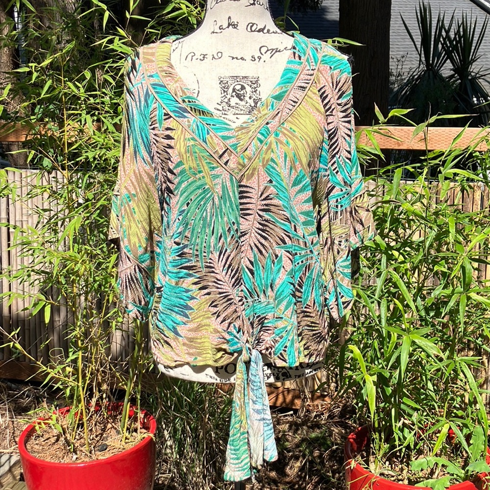 Democracy cold shoulder tropical print blouse